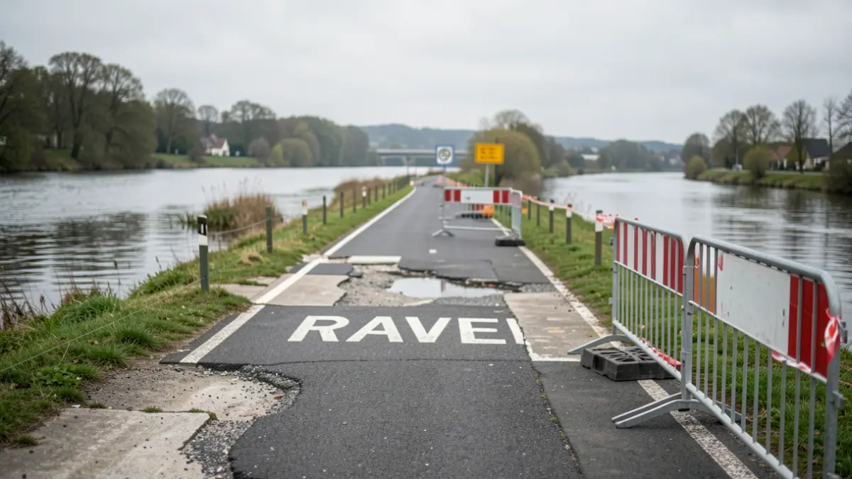 Travaux sur le RAVeL entre Kain et Pecq, rive droite de l'Escaut fermée à cause de dégradations.